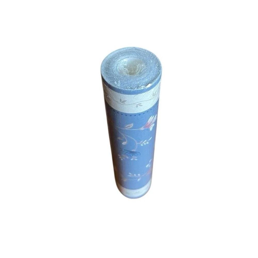 VTG Wallpaper Border Floral Cottage Core Blue White Sunworthy 1 Roll 15 Feet
